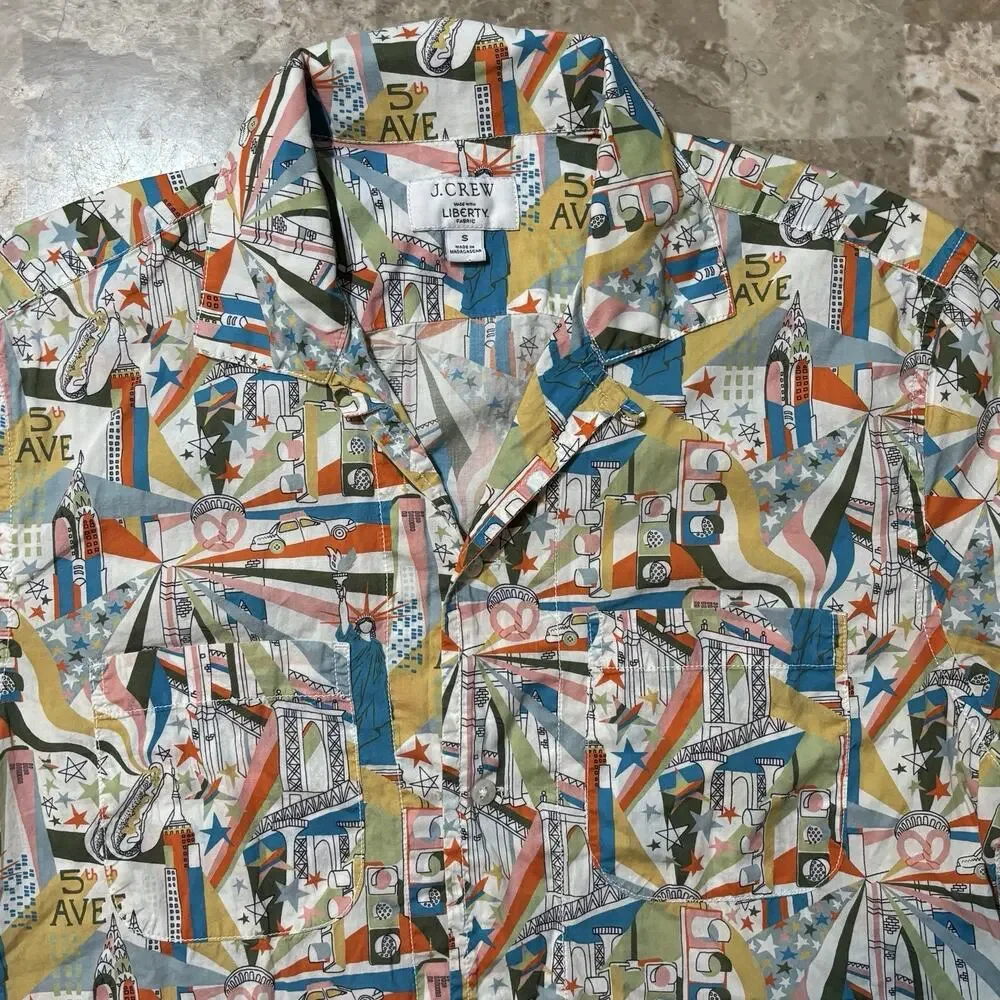 J Crew Shirt Mens Small Camp Loop Collar Liberty Fabric Print Cotton Lightweight